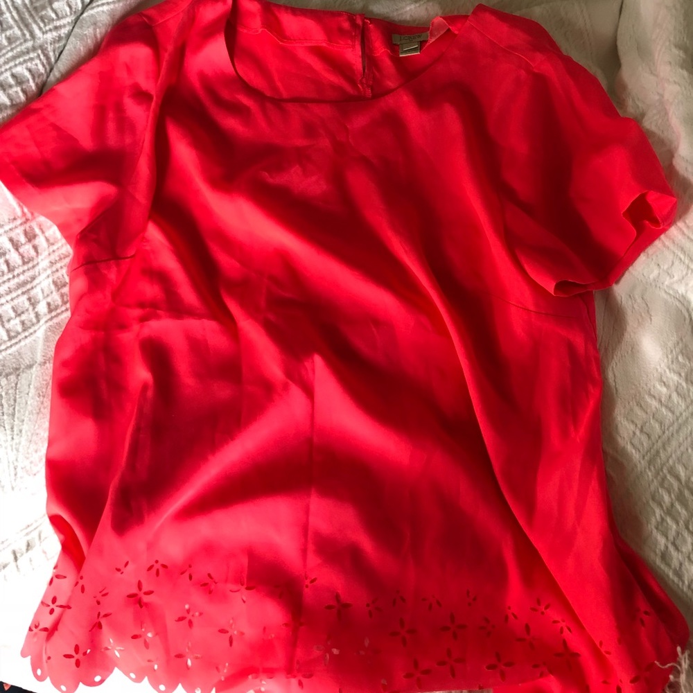 Neon Pink J. Crew Perforated Floral Blouse